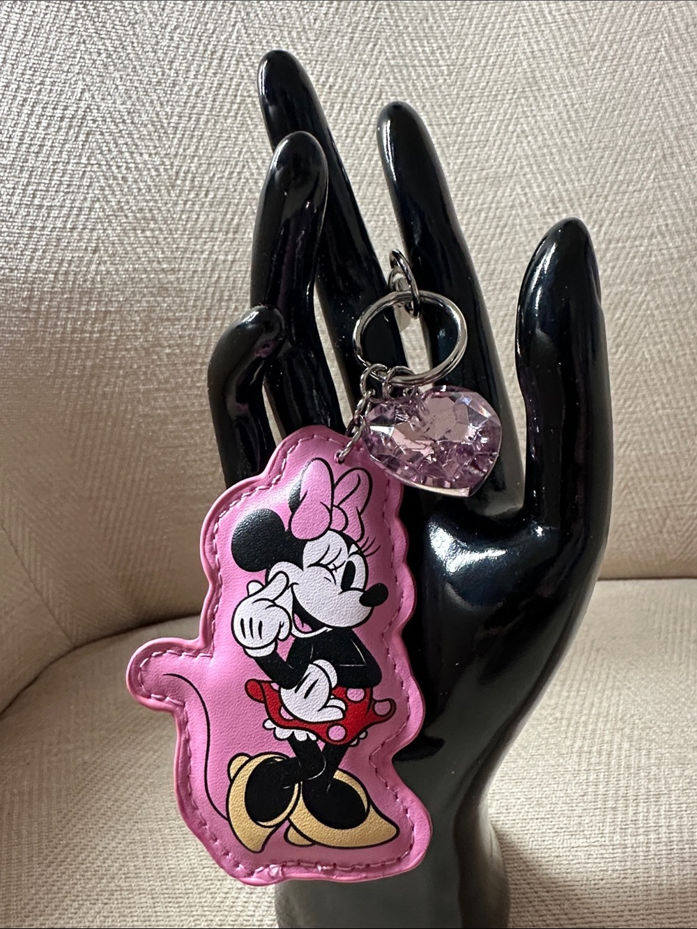 Disney Pink Minnie Mouse Key & Heart Charm Keychain